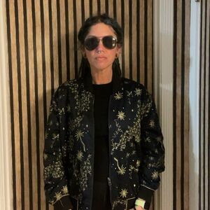 Women's dark navy and Gold Star embroidered bomber Jacket